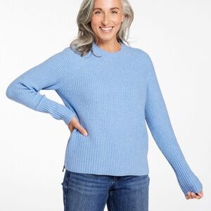 L.L Bean Women's SuperSoft Waffle Sweater Crewneck In Blue Aster Heather SP